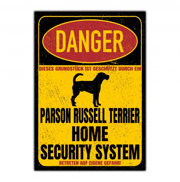 Parson Russell Terrier Türschild Danger Security System Warnschild Hund Schilder Hundeschild