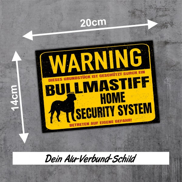 Bullmastiff Mastiff Dog Schild Warning Security System Türschild Hundeschild Warnschild