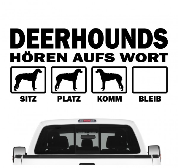 Deerhound Scottish Highland Schottischer Hirschhund Hört aufs Wort Hunde Aufkleber Sticker Autoaufkleber