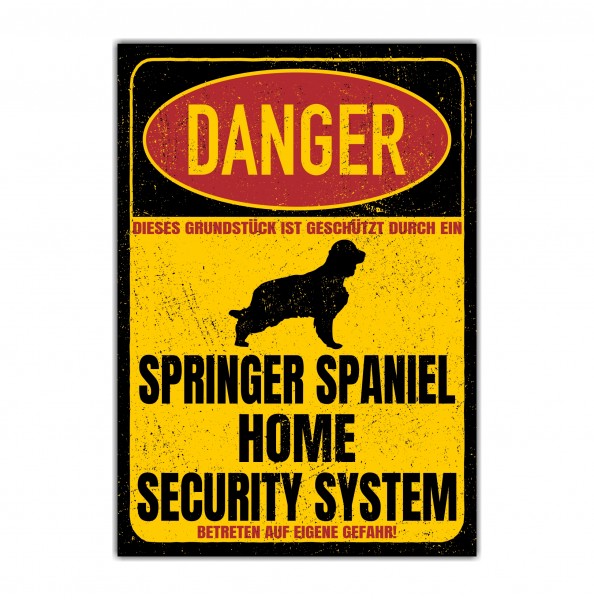 Springer Spaniel Türschild Danger Security System Warnschild Hund Schilder Hundeschild