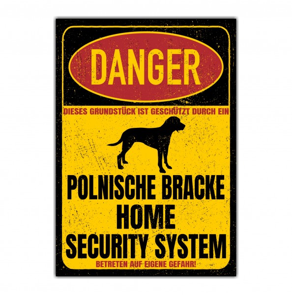 Polnische Bracke Türschild Danger Security System Warnschild Hund Schilder Hundeschild