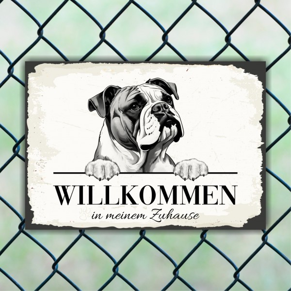 Hundeschild Willkommen Zuhause Englische Bulldogge Schild Achtung Spruch Türschild