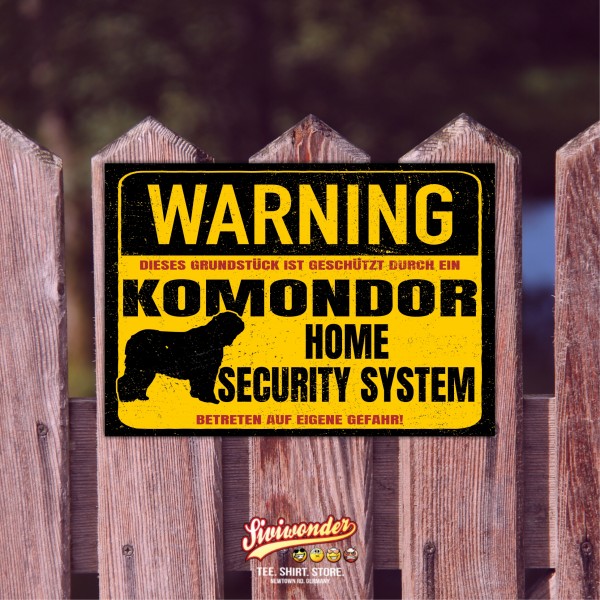 Komondor Schild Warning Security System Türschild Hundeschild Warnschild Hund Filz