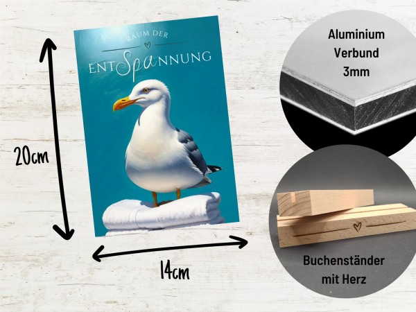 Möwe Meer Strand Schild Wellness Handtuch Entspannung Schild