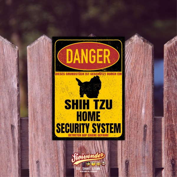 Shih Tzu Tibet Türschild Danger Security System Warnschild Hund Schilder Hundeschild