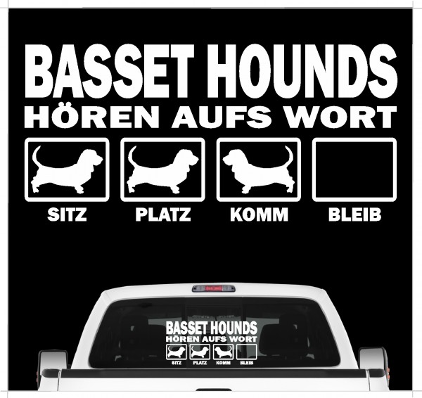 Basset Hound Hush Puppy Dog Hört aufs Wort Hunde Aufkleber Sticker Autoaufkleber