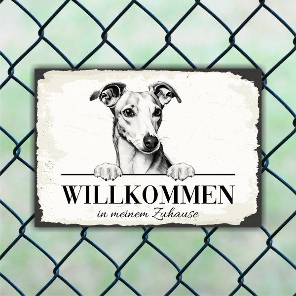 Hundeschild Willkommen Zuhause Whippet Windhund Schild Achtung