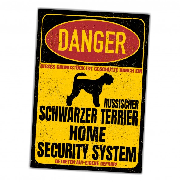 Russischer Schwarzer Terrier Türschild Danger Security System Warnschild Hund Schilder Hundeschild