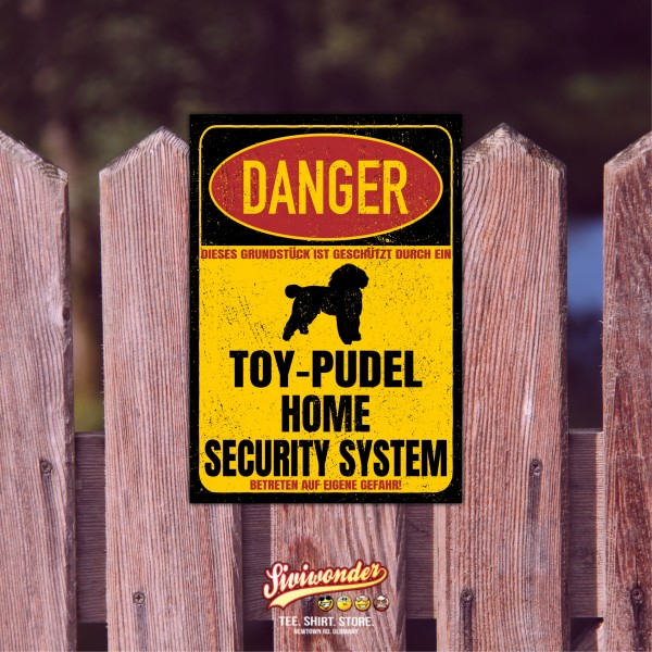 Toy Pudel Toypudel Poodle Türschild Danger Security System Warnschild Hund Schilder Hundeschild