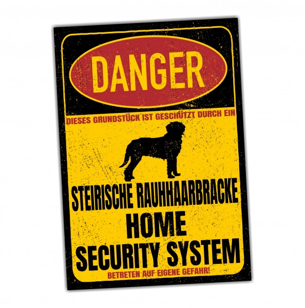 Steirische Rauhhaarbracke Türschild Danger Security System Warnschild Hund Schilder Hundeschild