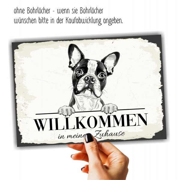Hundeschild Willkommen Zuhause Boston Terrier Bostie Schild Achtung