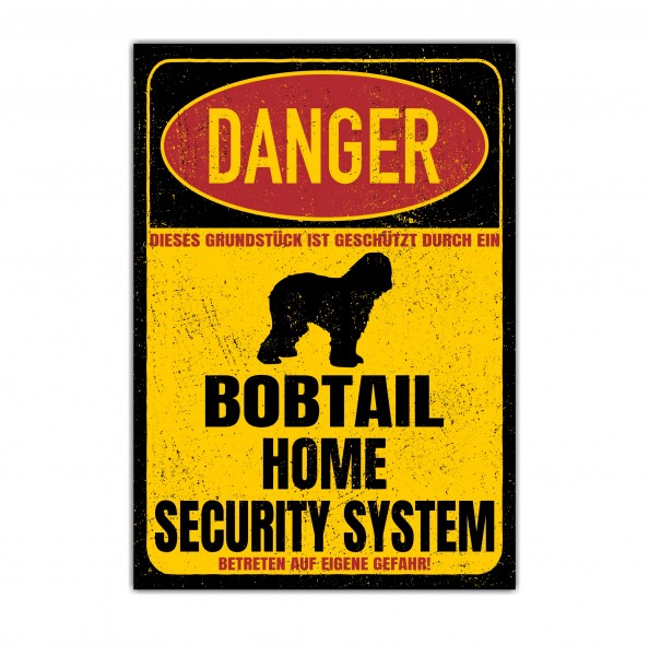 Bobtail Old English Sheepdog Stummelschwanz Dog Türschild Danger Security System Warnschild Hund Schilder Hundeschild happy Design by Siviwonder