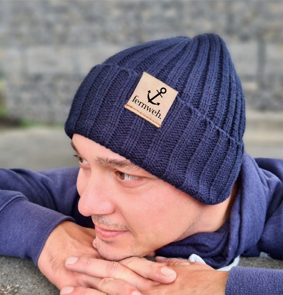 Strickmütze "fernweh Anker" Meer Beanie Mütze Urban Witzig Spruch Warm Winter Herbst Farben