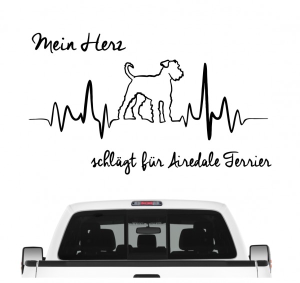 Airedale Terrier Aufkleber Auto Herz Heartbeat Hundeaufkleber Hunde