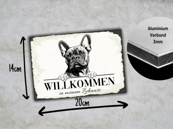 Hundeschild Willkommen Zuhause French Bulldog Frenchie Schild Achtung Spruch