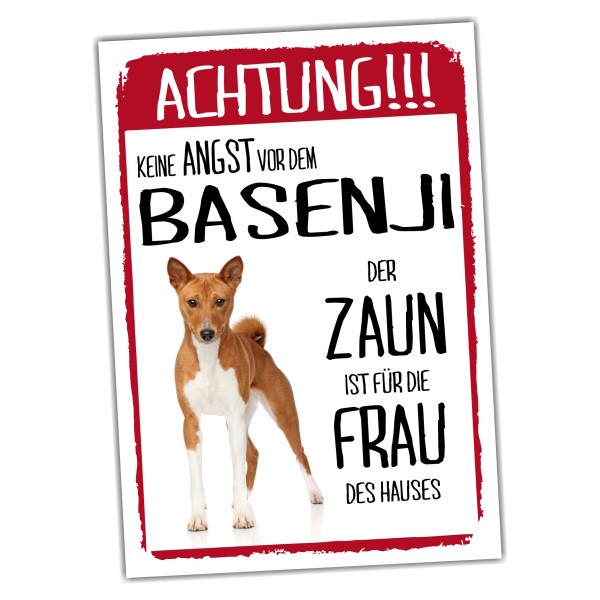 Basenji Schild Achtung Zaun Frau Spruch Türschild Hundeschild Warnschild Fun