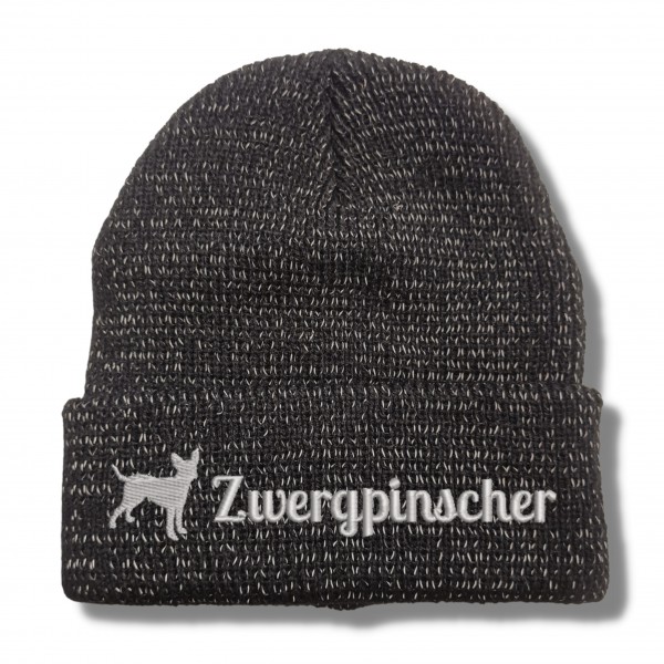 Zwergpinscher reflektierende Mütze Stickerei Hund Winter Strickmütze reflex Beanie warm
