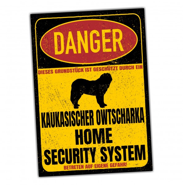 Kaukasischer Owtscharka Dog Türschild Danger Security System Warnschild Hund Schilder Hundeschild