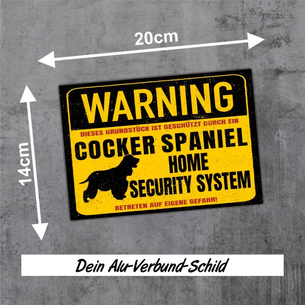 Cocker Spaniel Dog Schild Warning Security System Türschild Hundeschild Warnschild Warnung
