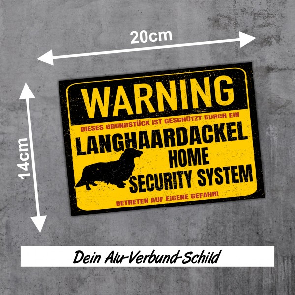 Langhaardackel Dackel Schild Warning Security System Türschild Hundeschild Warnschild Hund