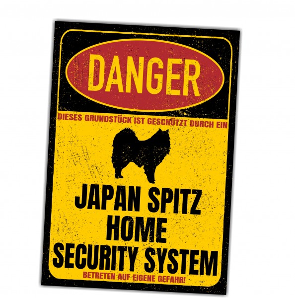Japan Spitz Spitze Dog Türschild Danger Security System Warnschild Hund Schilder Hundeschild