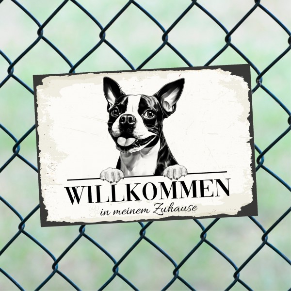 Hundeschild Willkommen Zuhause Boston Terrier Bostie Schild Achtung