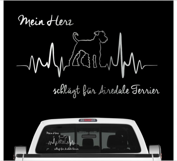Airedale Terrier Aufkleber Auto Herz Heartbeat Hundeaufkleber Hunde