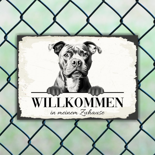 Hundeschild Willkommen Zuhause Staffordshire Bullterrier Staff Stafford Schild Achtung Spruch