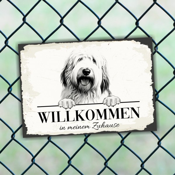Hundeschild Willkommen Zuhause Bobtail Schild Achtung Spruch