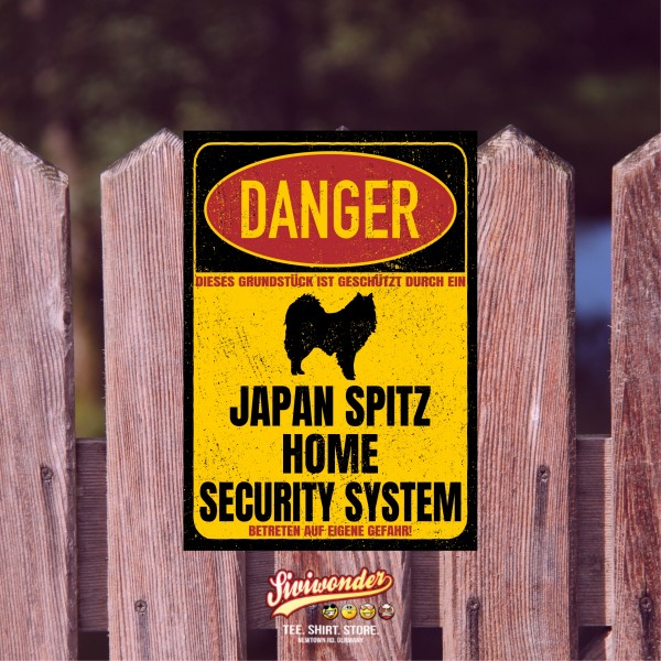 Japan Spitz Spitze Dog Türschild Danger Security System Warnschild Hund Schilder Hundeschild