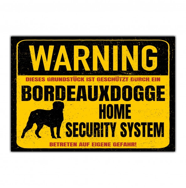 Bordeauxdogge Dogge Dog Schild Warning Security System Türschild Hundeschild Warnschild