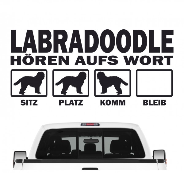 Labradoodle Doodle Labrador Pudel Mix Mischling Hybrid Hört aufs Wort Hunde Aufkleber Sticker Autoaufkleber Wandtattoo Tattoo