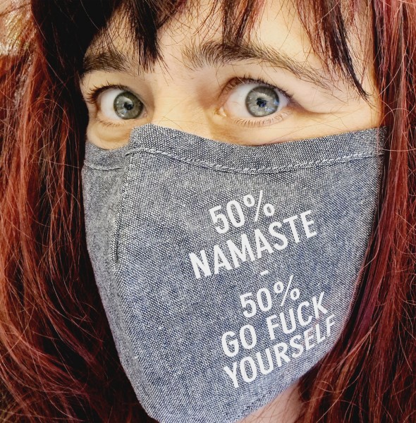 50% Namaste 50% Go Fuck Yoga Maske Behelfsmaske Black Schwarz Yoga Sanskrit