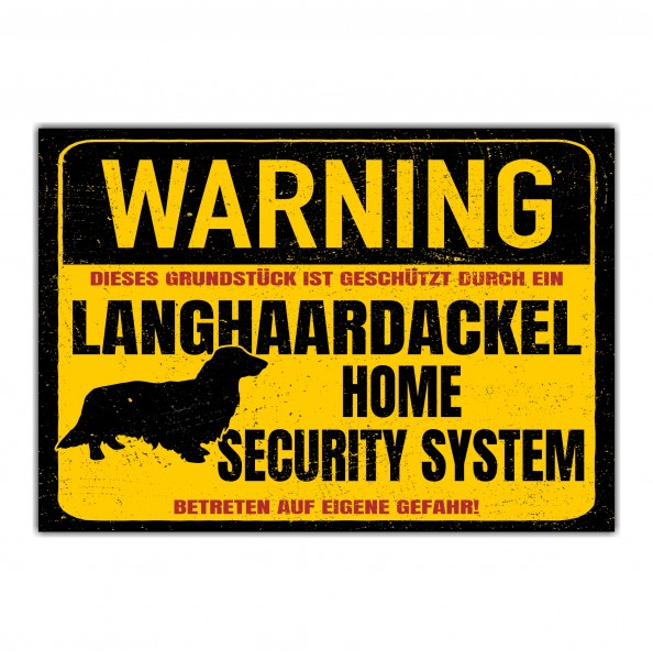 Langhaardackel Dackel Schild Warning Security System Türschild Hundeschild Warnschild Hund