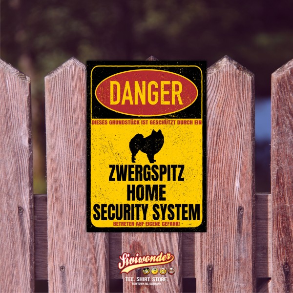 Zwergspitz Pomeranian Pom Zwers Pompom Deutsche Spitze Danger Security System Warnschild Hund Schilder Hundeschild