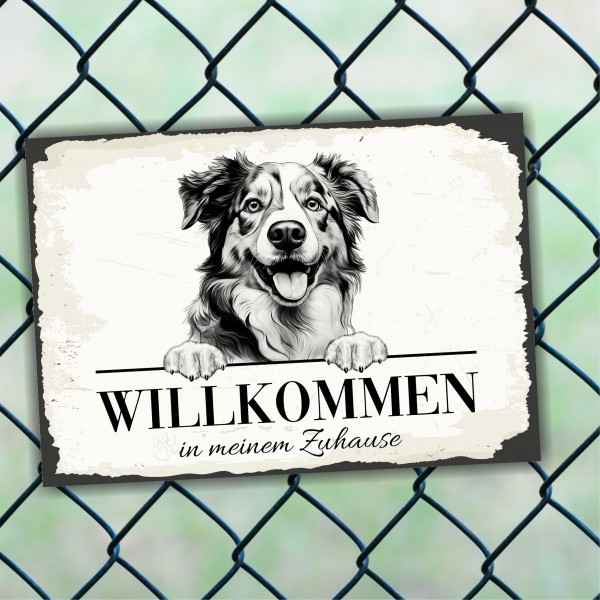 Hundeschild Willkommen Zuhause Aussie Terrier Schild Achtung Zaun Frau Spruch Türschild Hundeschild Warnschild Design by Siviwonder