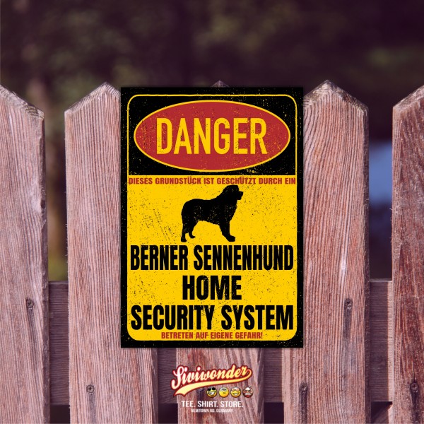 Berner Sennenhund Sennen Bernese Cattle Dog Mountain Schweiz Dog Türschild Danger Security System Warnschild Hund Schilder Hundeschild happy Design by Siviwonder