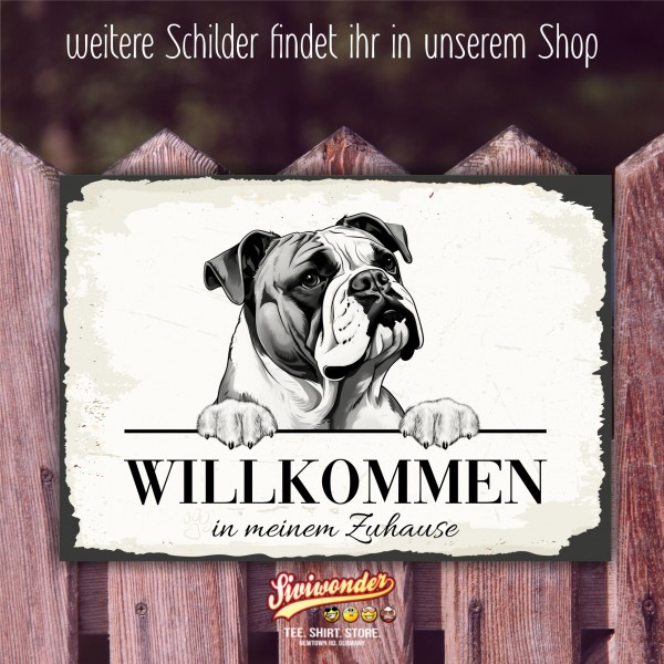 Hundeschild Willkommen Zuhause Englische Bulldogge Schild Achtung Spruch Türschild