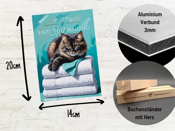 Katzen Schild Wellness Handtuch Entspannung Schild Spruch